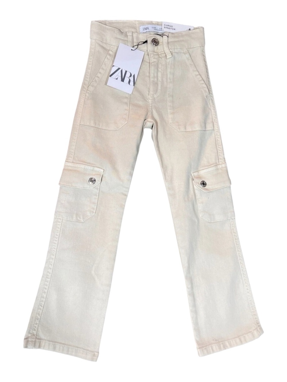 New ZARA Off-White Cargo Stretch Jeans